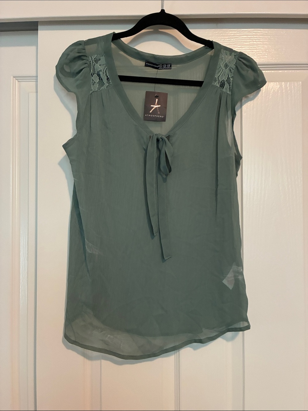 Atmosphere Sage Green Tie-Neck Puff Sleeve Blouse